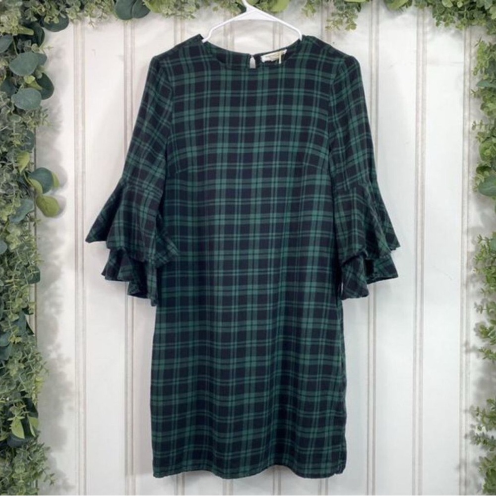 beachlunchlounge Delphina Plaid Ruffle Bell Sleeve Dress